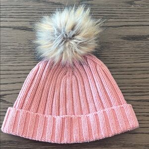 J.Crew Pink Knit Beanie with Faux Fur Pom